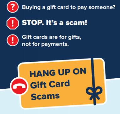 Be careful of gift card scams. Learn more by clicking here.